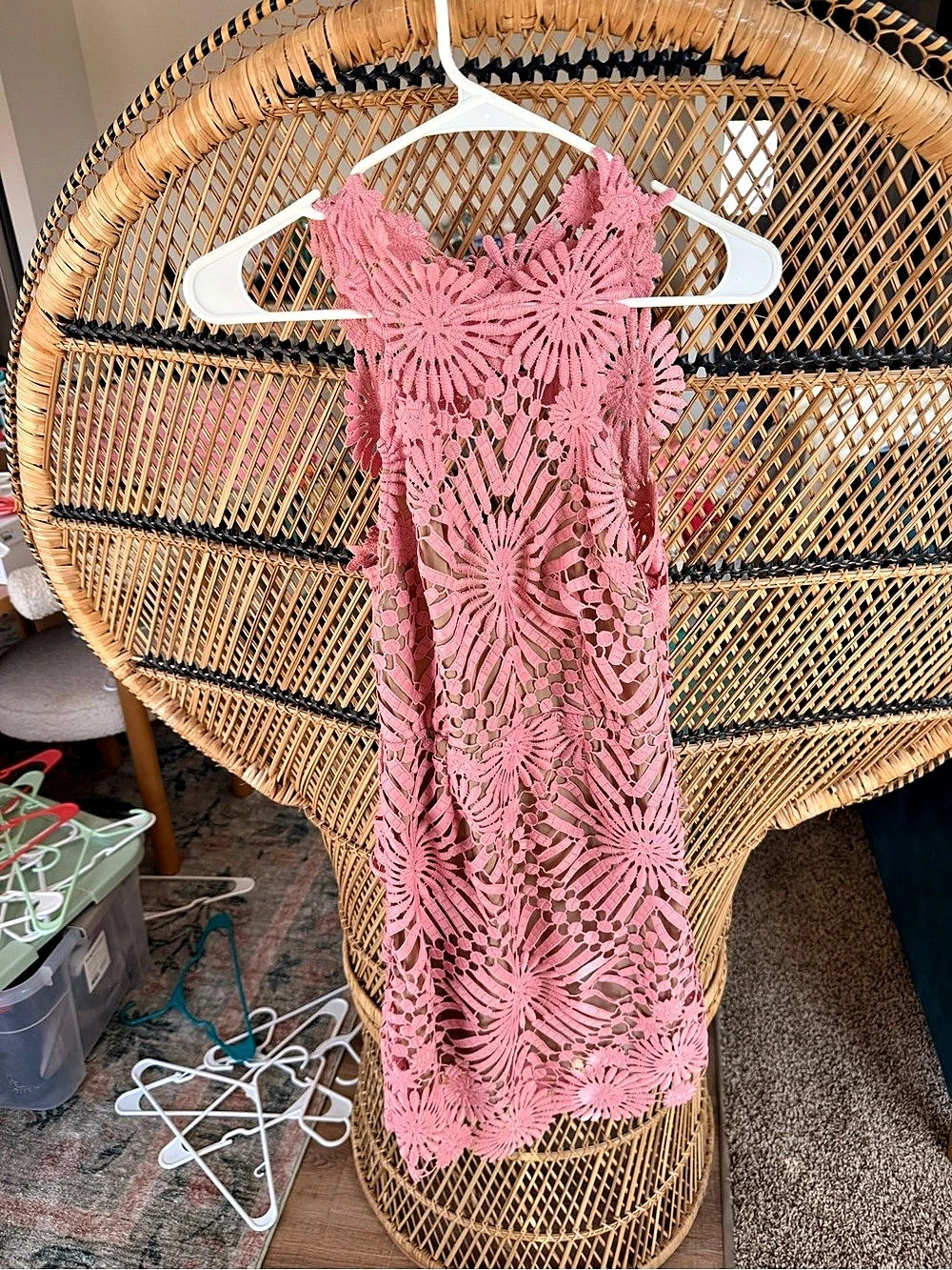 Saylor Stephanie Dress Pink Crochet Mini Dress Small